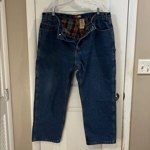 Berne Flannel Lined Carpenter Jean 42x30 100% Cotton Brown/ Blue Plaid Workwear